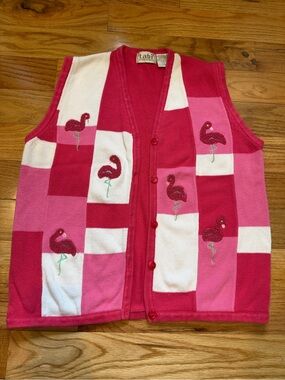 Tabi Pink Flamingo Patchwork Knit Sweater Vest